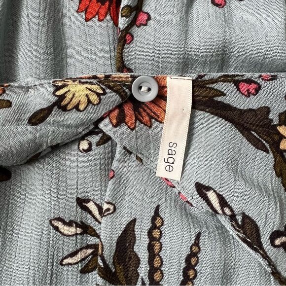 Sage Dusty Blue Floral Long Sleeve Open Back Shift Dress - Picture 8 of 10